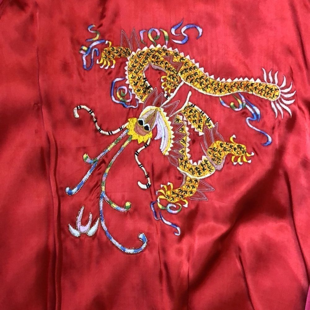 RARE 1980’s JouJou Bomber | Bright Red Rayon with Embroidery | Size M - Picture 8 of 16